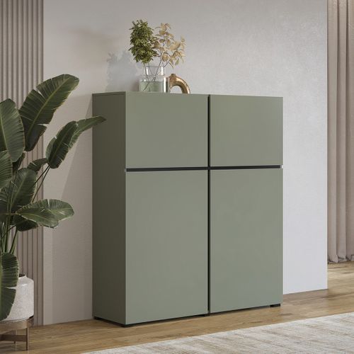 Buffet Haut Coloris Vert Sauge L120xh140xp40 Collection Havana. Bahut  Haut Design Avec 4 Portes.