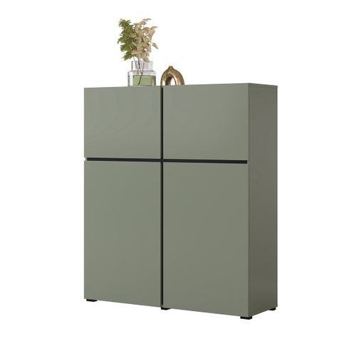 Buffet Haut Coloris Vert Sauge L120xh140xp40 Collection Havana. Bahut  Haut Design Avec 4 Portes.
