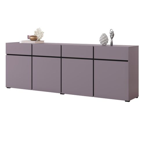 Buffet Havana 225 Cm – Violet Pastel Et Noir – 4 Portes, 4 Tiroirs – Design Moderne