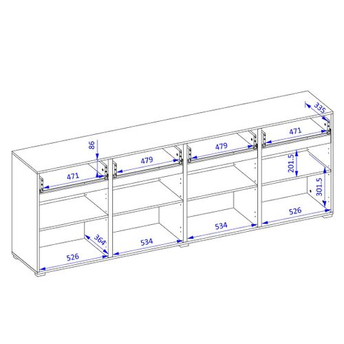 Buffet Havana 225 Cm – Violet Pastel Et Noir – 4 Portes, 4 Tiroirs – Design Moderne
