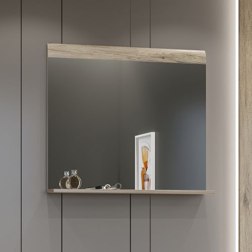 Miroir Design Ohio – 83x72 Cm – Chêne Clair Avec Étagère Intégrée