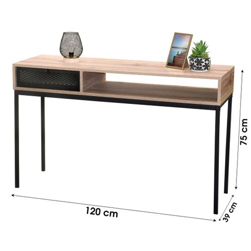 Console D'entrée Style Classique – Un Tiroir Et Une Niche, Coloris Chêne Vieilli, Dimensions 120x39