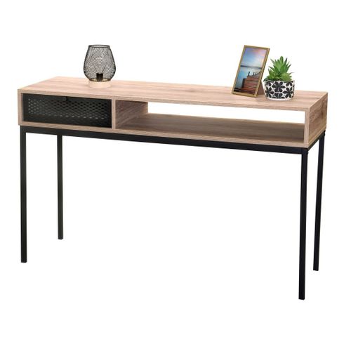 Console D'entrée Style Classique – Un Tiroir Et Une Niche, Coloris Chêne Vieilli, Dimensions 120x39