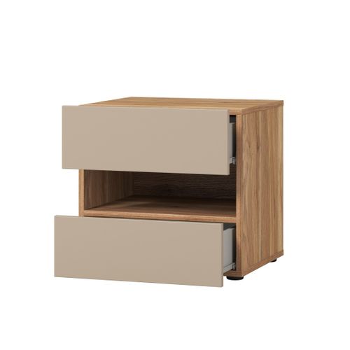 Table De Chevet Vox 2 Tiroirs Et Une Niche, Coloris Chêne Et Beige