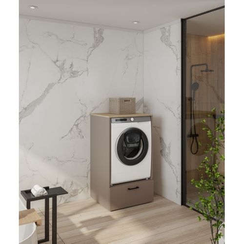 Meuble De Rangement Pour Machine à Laver Collection Washing – 1 Tiroir – Taupe Et Chêne