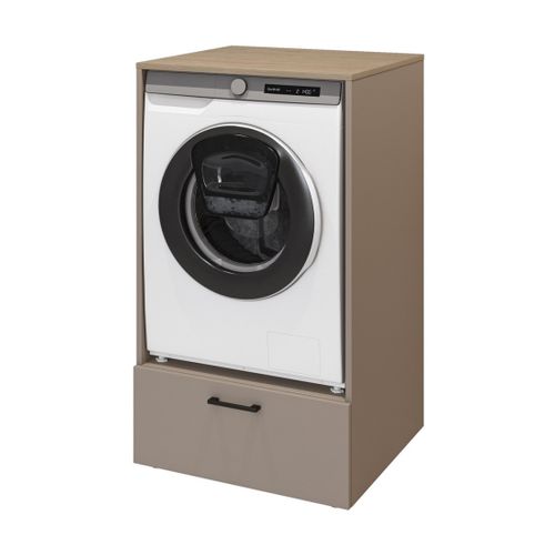 Meuble De Rangement Pour Machine à Laver Collection Washing – 1 Tiroir – Taupe Et Chêne