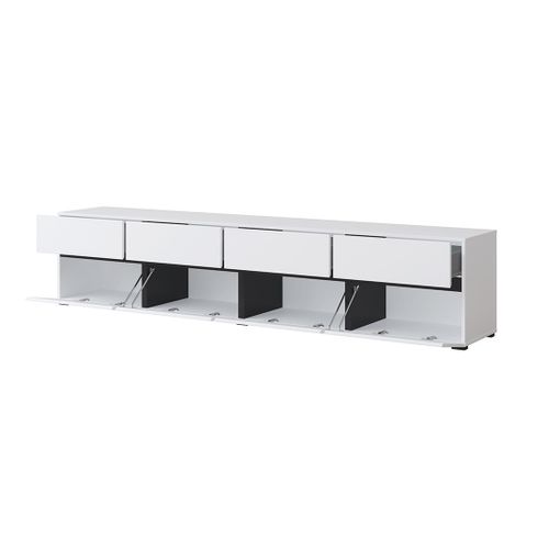 Meuble TV XL Coloris Blanc Et Noir 225cm Collection Havana. Meuble Design Avec 4 Portes Et 4 Tiroir