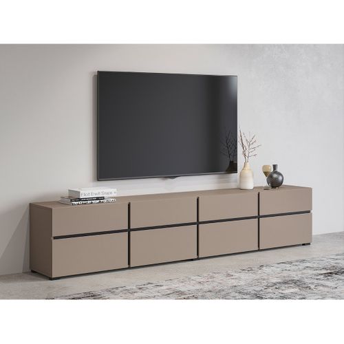 Meuble TV XL Coloris Beige Et Noir 225cm Collection Havana. Meuble Design Avec 4 Portes Et 4 Tiroir