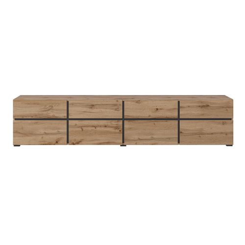 Meuble TV XL Coloris Chêne Et Noir 225cm Collection Havana. Meuble Design Avec 4 Portes Et 4 Tiroir