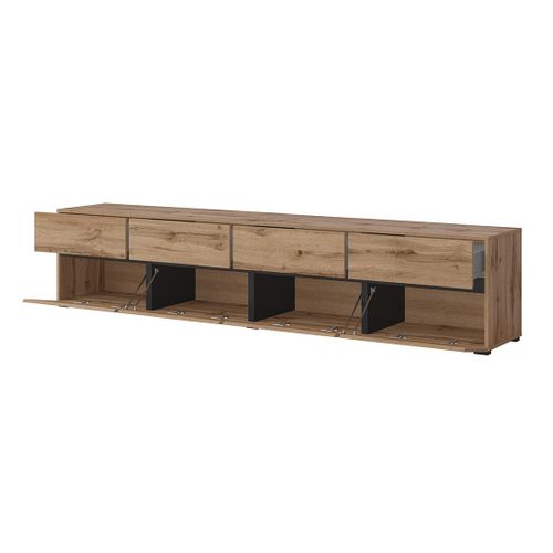 Meuble TV XL Coloris Chêne Et Noir 225cm Collection Havana. Meuble Design Avec 4 Portes Et 4 Tiroir