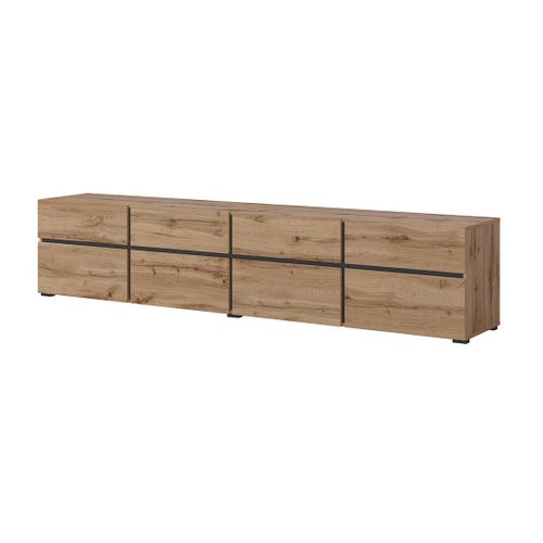 Meuble TV XL Coloris Chêne Et Noir 225cm Collection Havana. Meuble Design Avec 4 Portes Et 4 Tiroir