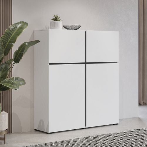 Buffet Haut Coloris Blanc Et Noir L120xh140xp40 Collection Havana. Bahut Haut Design Avec 4 Portes