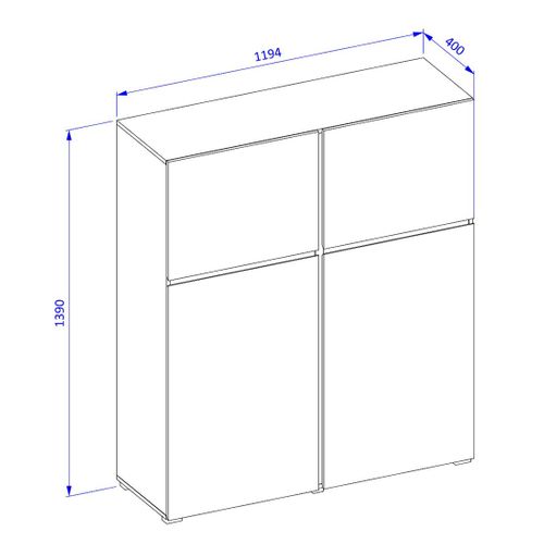 Buffet Haut Coloris Blanc Et Noir L120xh140xp40 Collection Havana. Bahut Haut Design Avec 4 Portes