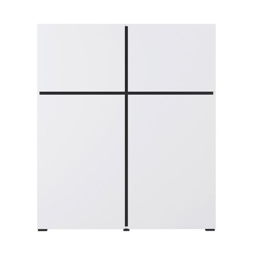 Buffet Haut Coloris Blanc Et Noir L120xh140xp40 Collection Havana. Bahut Haut Design Avec 4 Portes