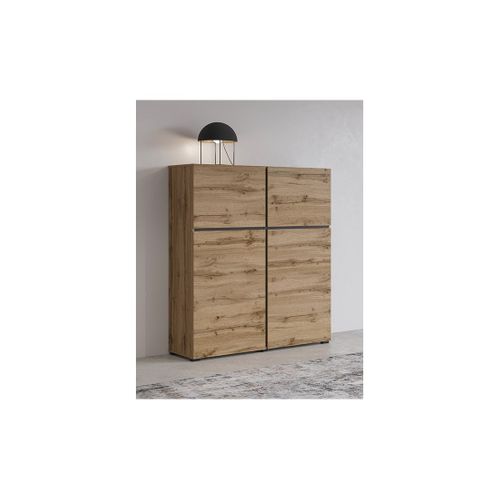 Buffet Haut Coloris Chêne Et Noir L120xh140xp40 Collection Havana. Bahut  Haut Design Avec 4 Portes