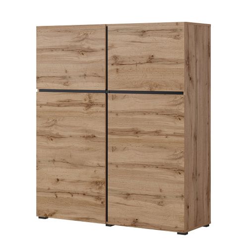 Buffet Haut Coloris Chêne Et Noir L120xh140xp40 Collection Havana. Bahut  Haut Design Avec 4 Portes