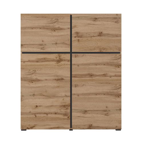 Buffet Haut Coloris Chêne Et Noir L120xh140xp40 Collection Havana. Bahut  Haut Design Avec 4 Portes