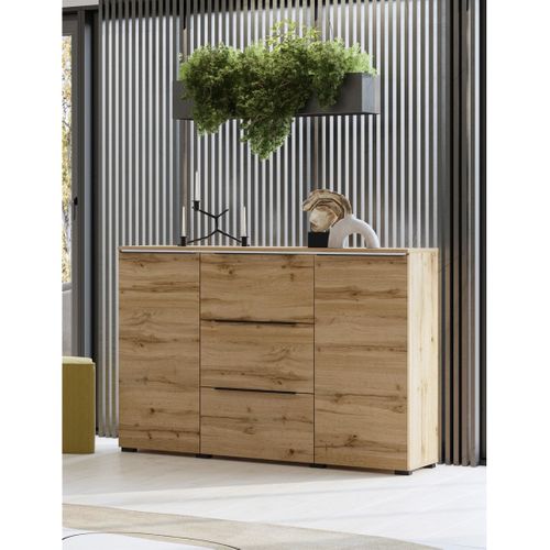 Buffet Alice Coloris Chêne Wotan – 2 Portes, 3 Tiroirs Avec Éclairage LED