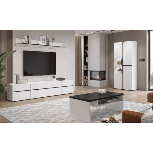 Vitrine Haute 2 Portes Collection Havana. Coloris Blanc Et Noir.