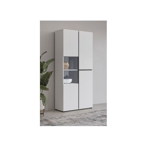 Vitrine Haute 2 Portes Collection Havana. Coloris Blanc Et Noir.