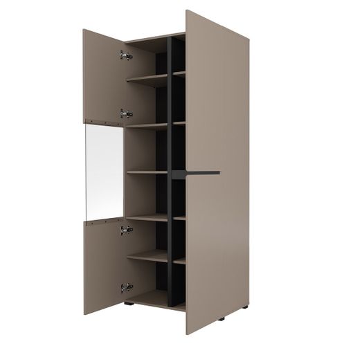 Vitrine Haute 2 Portes Collection Havana. Coloris Beige Et Noir.
