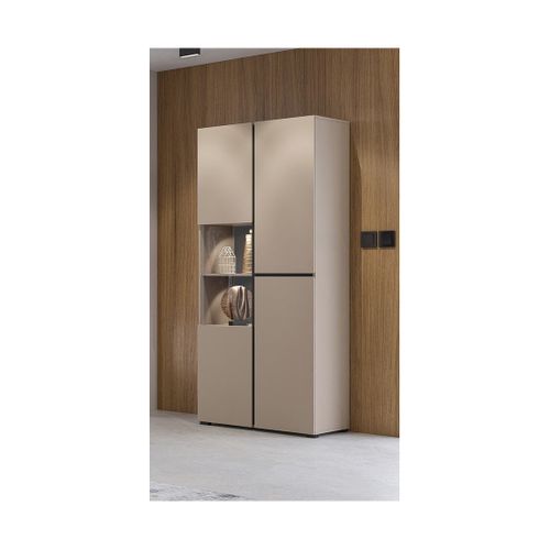 Vitrine Haute 2 Portes Collection Havana. Coloris Beige Et Noir.