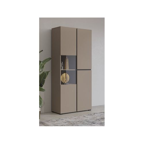 Vitrine Haute 2 Portes Collection Havana. Coloris Beige Et Noir.