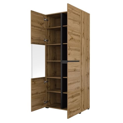 Vitrine Haute 2 Portes Collection Havana. Coloris Chêne Et Noir.