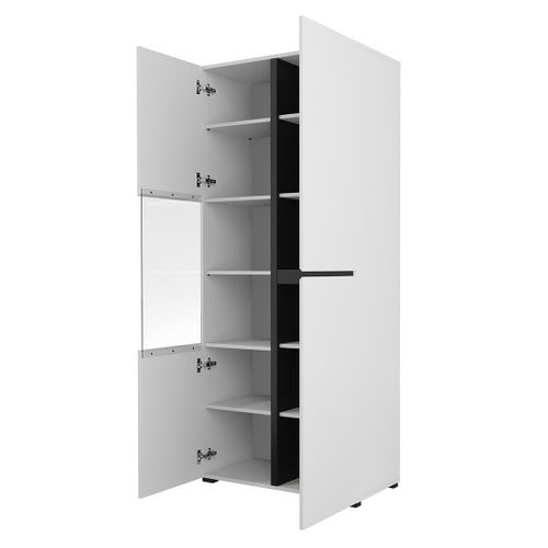 Vitrine Haute 2 Portes Collection Havana Avec LED Intégrée. Coloris Blanc Et Noir.