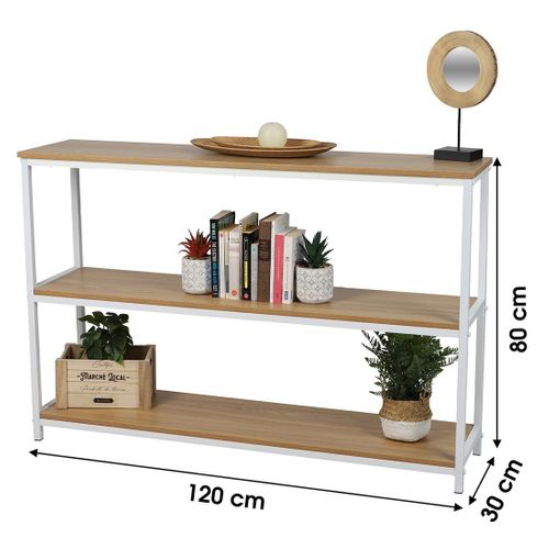 Bibliothèque 3 Niveaux Collection Pueblo – Style Industriel, Coloris Chêne Et Blanc