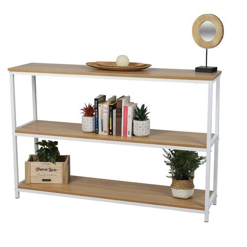 Bibliothèque 3 Niveaux Collection Pueblo – Style Industriel, Coloris Chêne Et Blanc