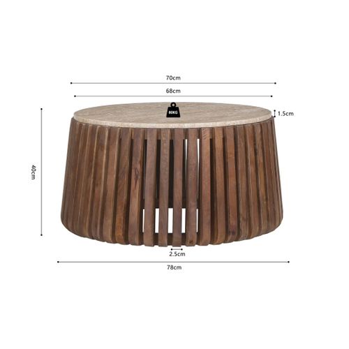 Table Basse Ronde En Bois Massif Collection Delhi Diamètre 70cm - Style Ethnique Et Design