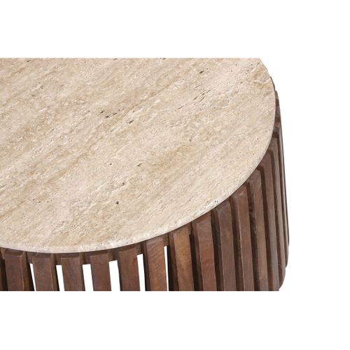 Table Basse Ronde En Bois Massif Collection Delhi Diamètre 70cm - Style Ethnique Et Design
