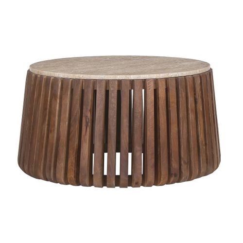 Table Basse Ronde En Bois Massif Collection Delhi Diamètre 70cm - Style Ethnique Et Design