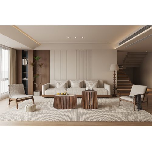 Table Basse Ronde En Bois Massif Collection Delhi Diamètre 70cm - Style Ethnique Et Design