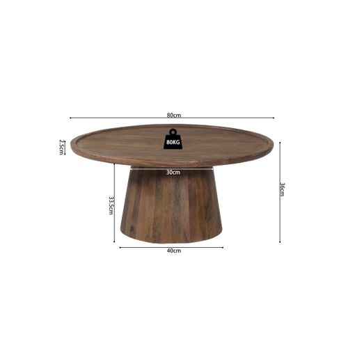 Table Basse Ronde En Bois Massif Collection Jakarta - Style Ethnique Et Design - Diamètre 80cm