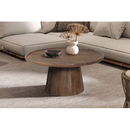 Table Basse Ronde En Bois Massif Collection Jakarta - Style Ethnique Et Design - Diamètre 80cm