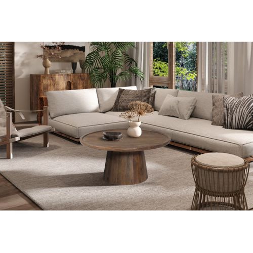 Table Basse Ronde En Bois Massif Collection Jakarta - Style Ethnique Et Design - Diamètre 80cm