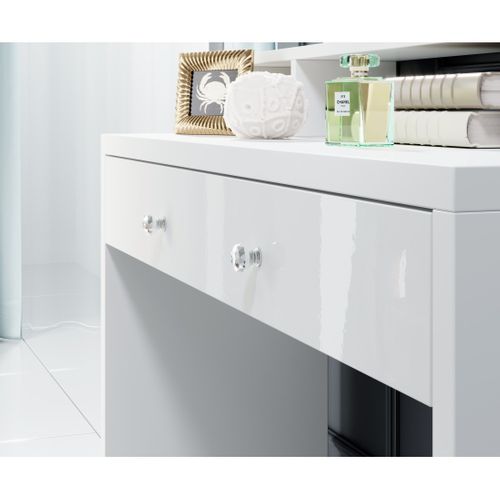 Coiffeuse Sensa Blanche – Avec Miroir, Tiroir, Étagère Et LED – Design Épuré Et Fonctionnel