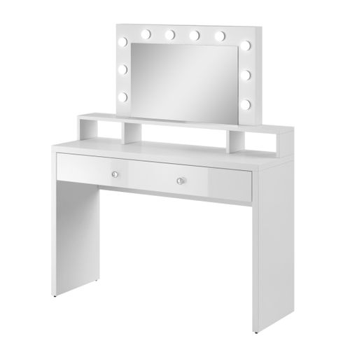 Coiffeuse Sensa Blanche – Avec Miroir, Tiroir, Étagère Et LED – Design Épuré Et Fonctionnel