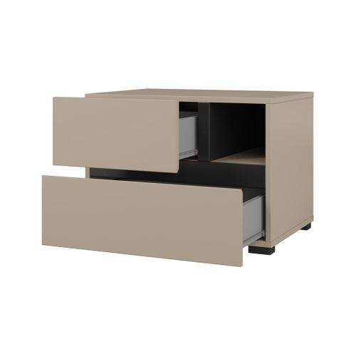 Table De Chevet Havana Beige Et Noir – 2 Tiroirs Et 1 Niche – Rangement Moderne Et Design Élégant