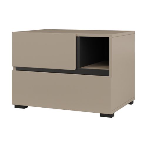 Table De Chevet Havana Beige Et Noir – 2 Tiroirs Et 1 Niche – Rangement Moderne Et Design Élégant
