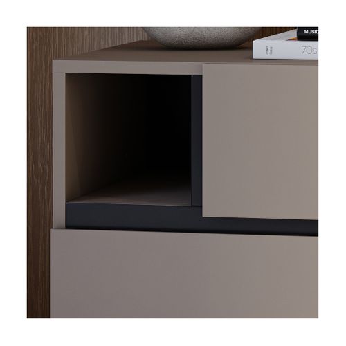 Table De Chevet Havana Beige Et Noir – 2 Tiroirs Et 1 Niche – Rangement Moderne Et Design Élégant