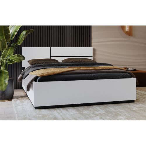 Lit Coffre Havana 180x200 Cm - Blanc Et Noir  – Lit Moderne Avec Rangement Intégré