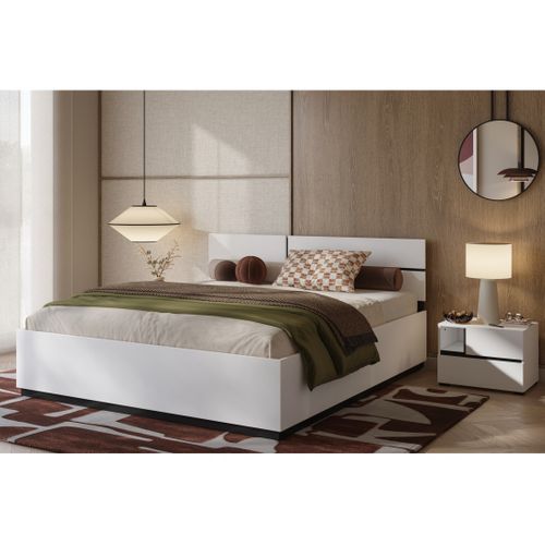 Lit Coffre Havana 180x200 Cm - Blanc Et Noir  – Lit Moderne Avec Rangement Intégré