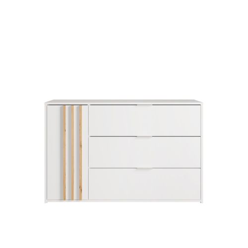Commode Florence – Blanc Et Chêne – 1 Porte + 3 Tiroirs – Soft Close – Design Contemporain