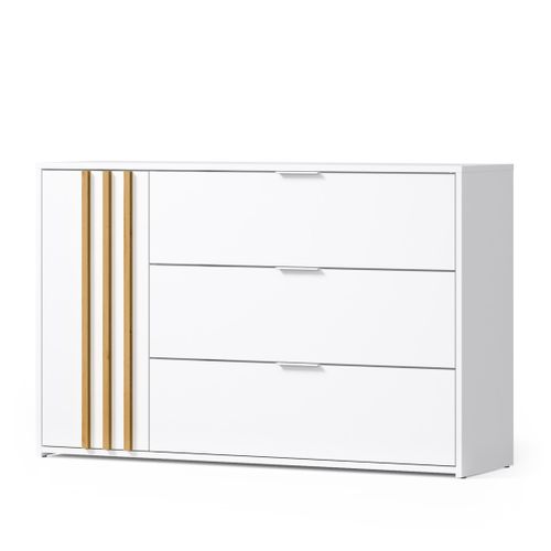 Commode Florence – Blanc Et Chêne – 1 Porte + 3 Tiroirs – Soft Close – Design Contemporain