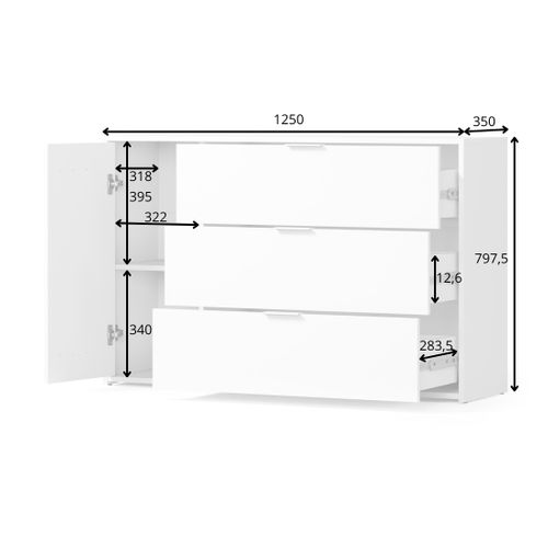 Commode Florence – Blanc Et Chêne – 1 Porte + 3 Tiroirs – Soft Close – Design Contemporain