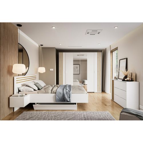 Commode Florence – Blanc Et Chêne – 1 Porte + 3 Tiroirs – Soft Close – Design Contemporain