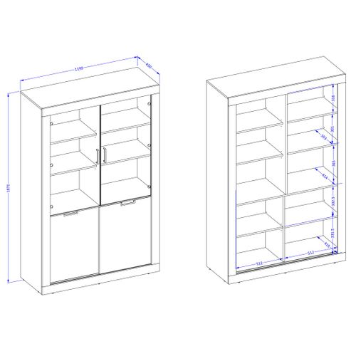Vitrine Design Collection Meunier Coloris Chêne Samdal Et Noir Mat – 4 Portes